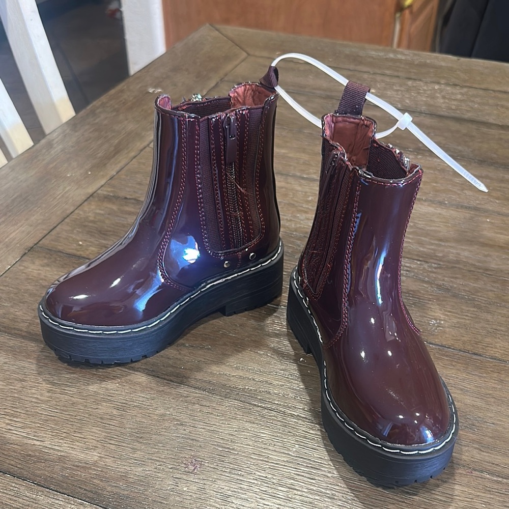Glossy Burgundy Ankle Boots